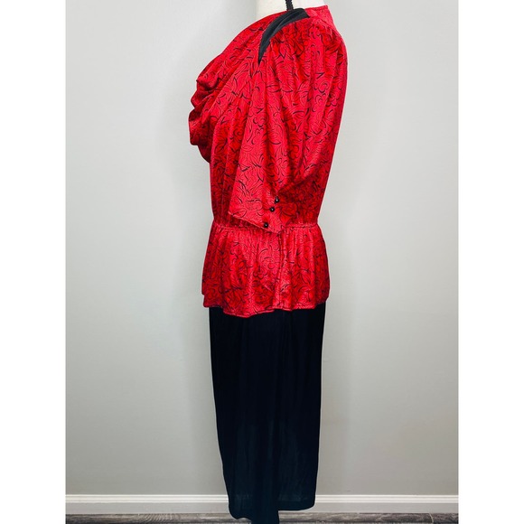 Vintage 80s Draped Peplum Dress Women Small Stretch Secretary Career Date Retro - Picture 5 of 10